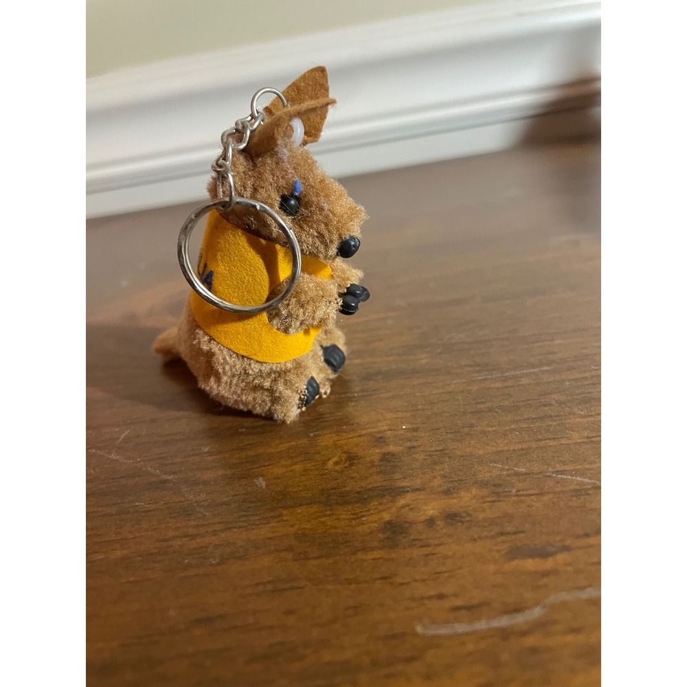 Vintage Plush Kangaroo Keychain I Love Australia Souvenir Brown Yellow Vest 2.5" - Picture 2 of 6